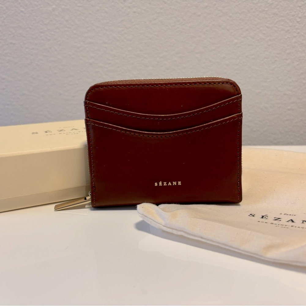 Sézane small Auguste wallet in chocolate heritage